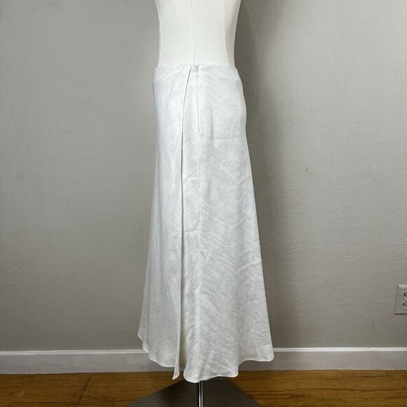 THEORY Midi Skirt White Woven Faux Wrap A Line Herring Linen Blend Size 8 - Picture 5 of 16